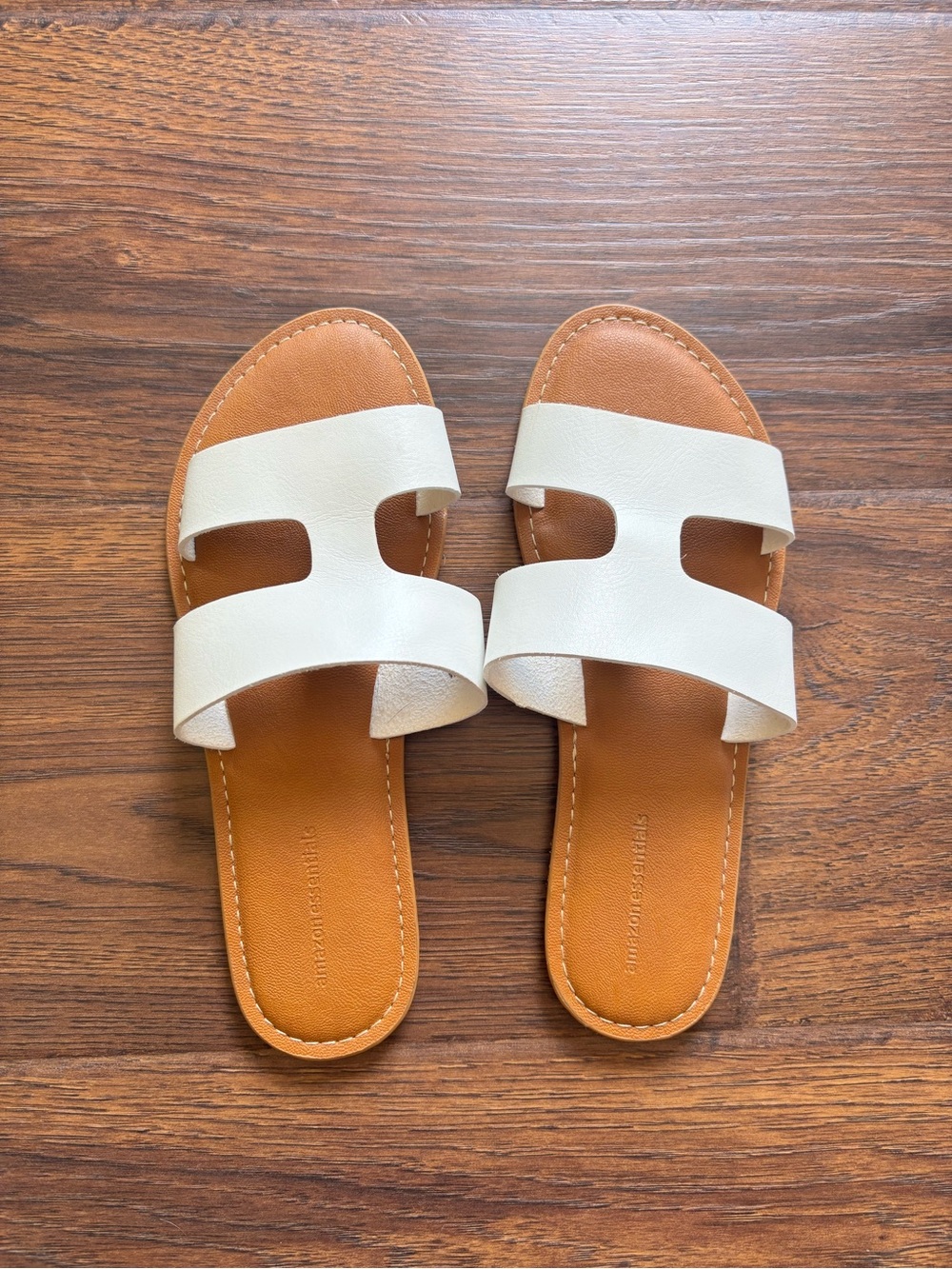 Amazon Women’s White Slide Sandals with Tan Footbed